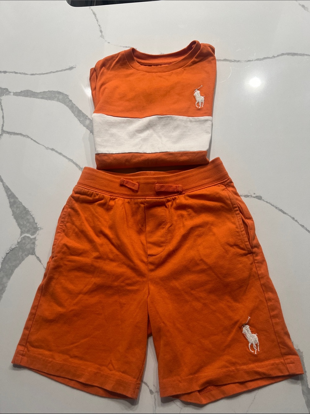 Ralph Lauren Orange Shorts with White Polo Accent